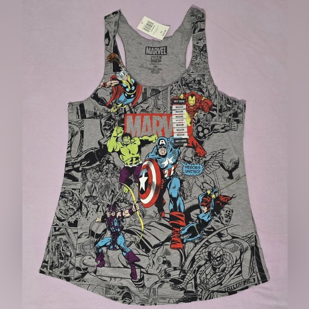 Hot Topic Marvel Group Raw Edge Gray and Black Tank Top - Medium